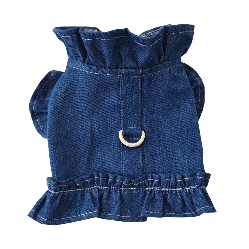 Pets Jeans Dress Apparel Dog Ruffles Vest Pet Harness Denim Dress Puppy Blue Jeans Clothes Cat Dogs Leash Hook Chest Back Dress - Image 4